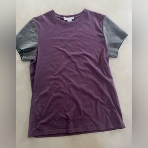 Vince Plum Two Tone Tee Leather Sleeve Short Sleeve Top Small